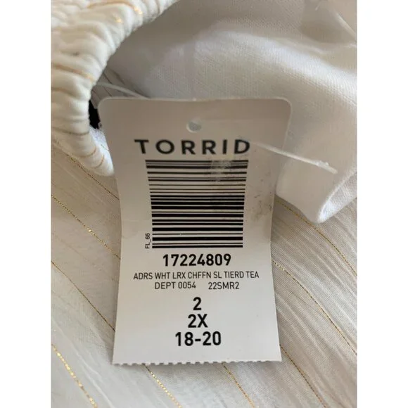 Torrid White Gold Chiffon Tiered Midi Dress Size 2X Adj Straps Smock NWT RA10137 - Picture 13 of 13